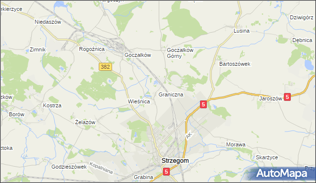 mapa Graniczna gmina Strzegom, Graniczna gmina Strzegom na mapie Targeo