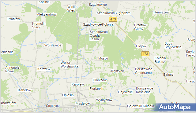 mapa Mostki gmina Zduńska Wola, Mostki gmina Zduńska Wola na mapie Targeo