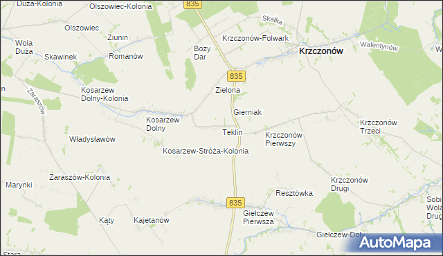 mapa Teklin gmina Krzczonów, Teklin gmina Krzczonów na mapie Targeo