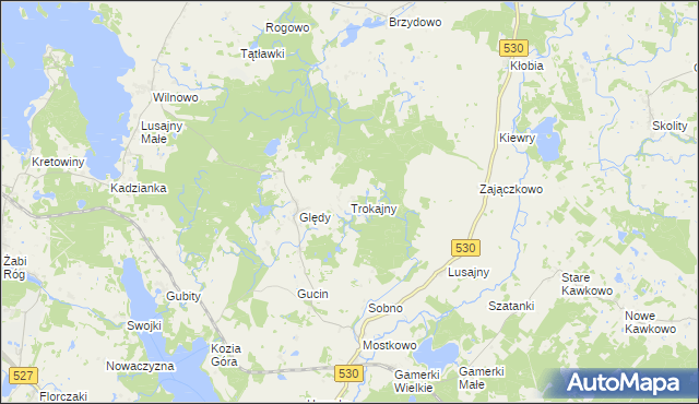 mapa Trokajny gmina Łukta, Trokajny gmina Łukta na mapie Targeo