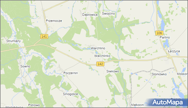 mapa Warchlinko, Warchlinko na mapie Targeo