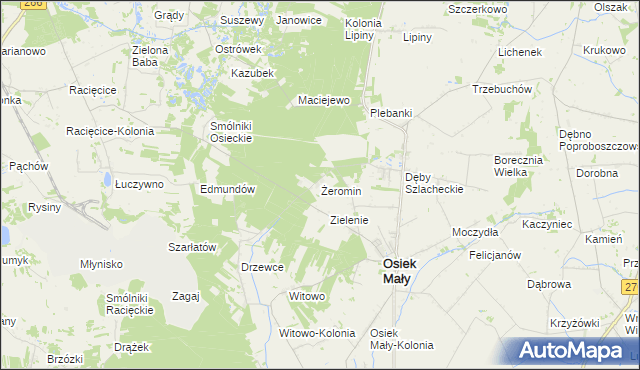 mapa Żeromin gmina Osiek Mały, Żeromin gmina Osiek Mały na mapie Targeo