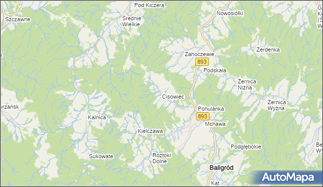 mapa Cisowiec gmina Baligród, Cisowiec gmina Baligród na mapie Targeo