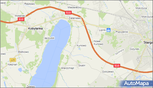 mapa Kunowo gmina Kobylanka, Kunowo gmina Kobylanka na mapie Targeo