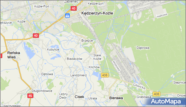 mapa Stare Koźle, Stare Koźle na mapie Targeo