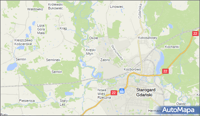 mapa Żabno gmina Starogard Gdański, Żabno gmina Starogard Gdański na mapie Targeo