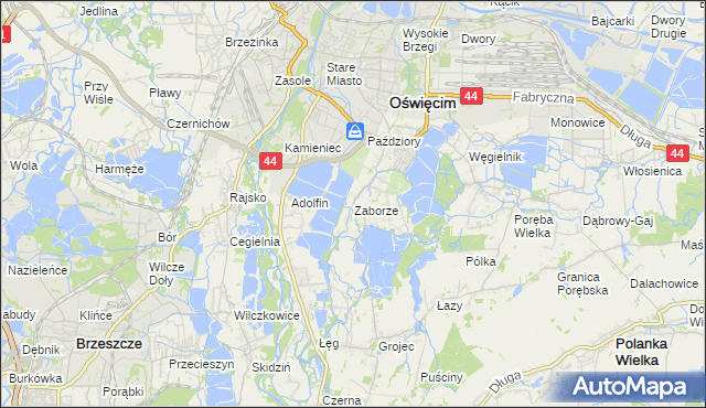 mapa Zaborze gmina Oświęcim, Zaborze gmina Oświęcim na mapie Targeo