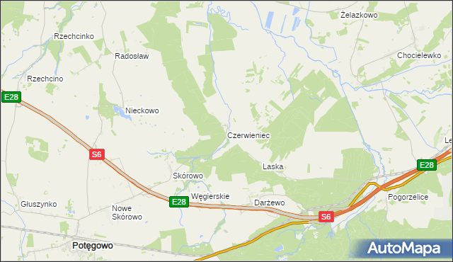 mapa Czerwieniec gmina Potęgowo, Czerwieniec gmina Potęgowo na mapie Targeo