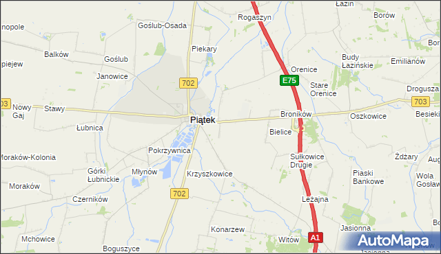 mapa Łęka gmina Piątek, Łęka gmina Piątek na mapie Targeo