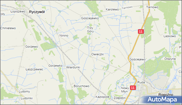 mapa Owieczki gmina Rogoźno, Owieczki gmina Rogoźno na mapie Targeo