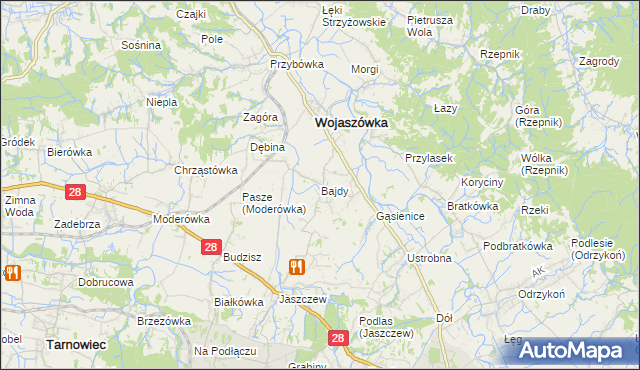 mapa Bajdy gmina Wojaszówka, Bajdy gmina Wojaszówka na mapie Targeo