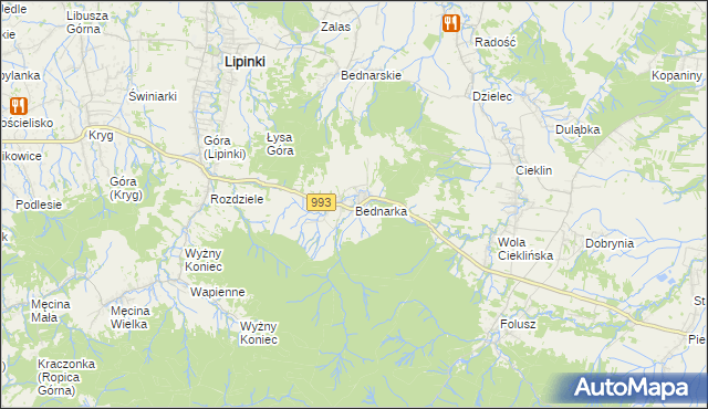 mapa Bednarka gmina Lipinki, Bednarka gmina Lipinki na mapie Targeo