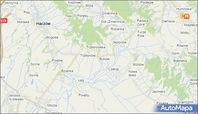 mapa Buków gmina Haczów, Buków gmina Haczów na mapie Targeo