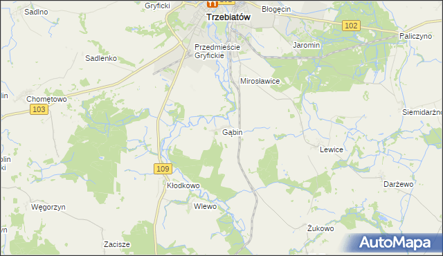 mapa Gąbin gmina Trzebiatów, Gąbin gmina Trzebiatów na mapie Targeo