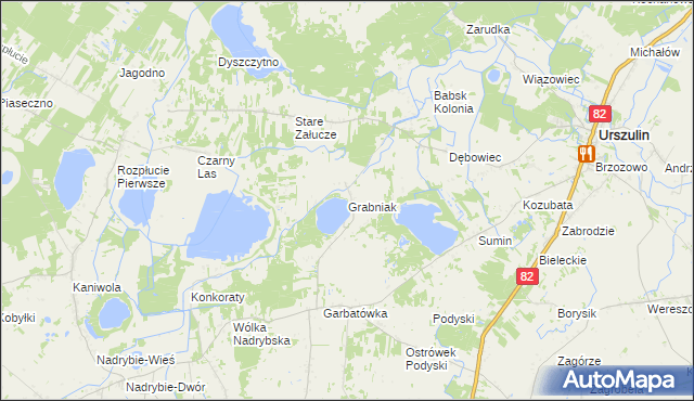 mapa Grabniak gmina Urszulin, Grabniak gmina Urszulin na mapie Targeo