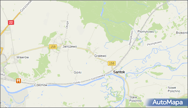 mapa Gralewo gmina Santok, Gralewo gmina Santok na mapie Targeo