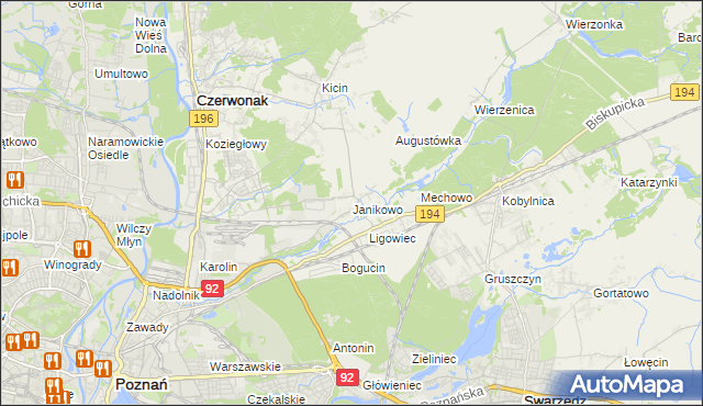 mapa Janikowo gmina Swarzędz, Janikowo gmina Swarzędz na mapie Targeo