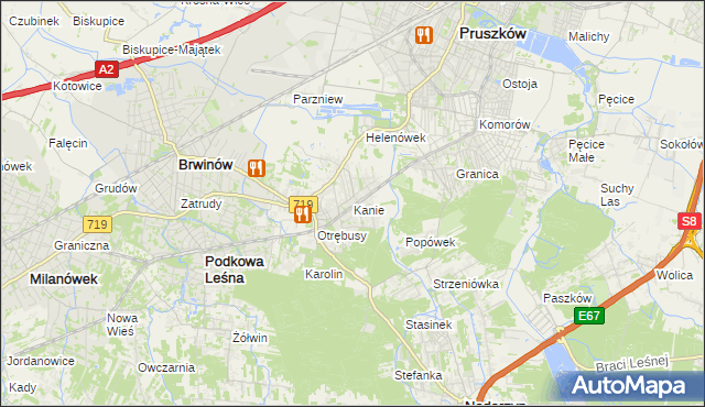 mapa Kanie gmina Brwinów, Kanie gmina Brwinów na mapie Targeo