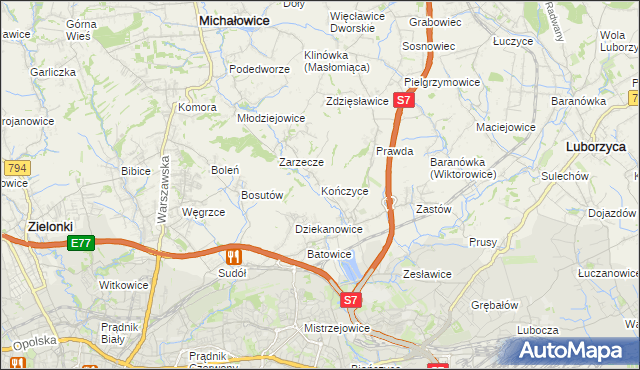 mapa Kończyce gmina Michałowice, Kończyce gmina Michałowice na mapie Targeo