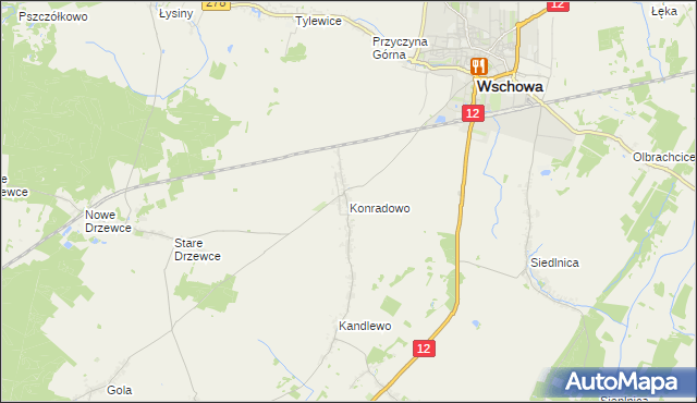 mapa Konradowo gmina Wschowa, Konradowo gmina Wschowa na mapie Targeo