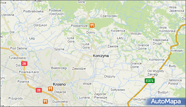 mapa Korczyna powiat krośnieński, Korczyna powiat krośnieński na mapie Targeo