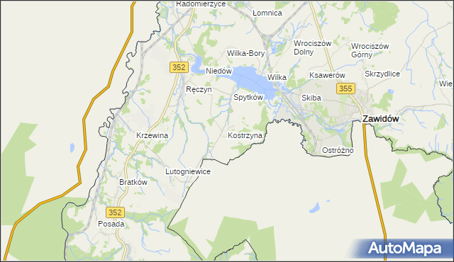 mapa Kostrzyna gmina Zgorzelec, Kostrzyna gmina Zgorzelec na mapie Targeo