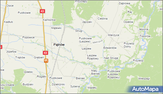 mapa Łaszew gmina Wierzchlas, Łaszew gmina Wierzchlas na mapie Targeo