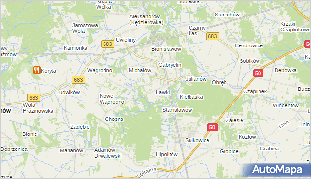 mapa Ławki gmina Prażmów, Ławki gmina Prażmów na mapie Targeo