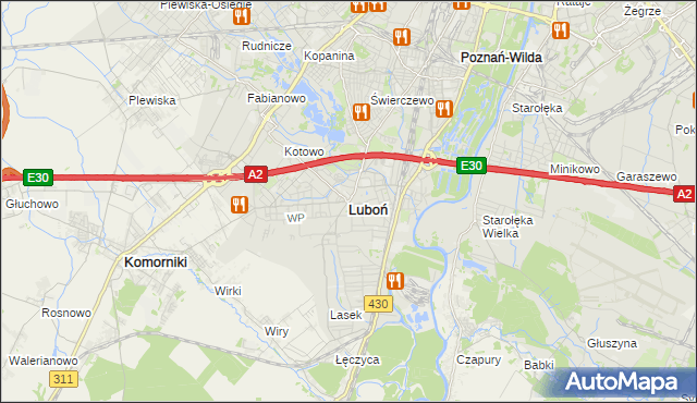 mapa Luboń powiat poznański, Luboń powiat poznański na mapie Targeo