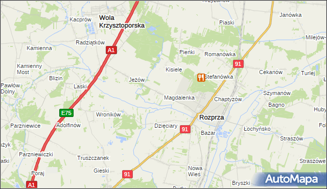 mapa Magdalenka gmina Rozprza, Magdalenka gmina Rozprza na mapie Targeo