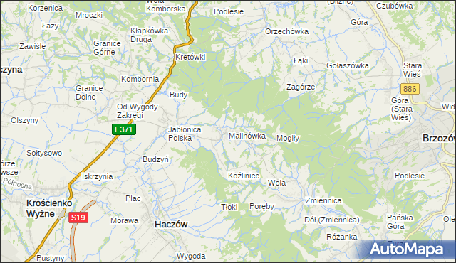 mapa Malinówka gmina Haczów, Malinówka gmina Haczów na mapie Targeo