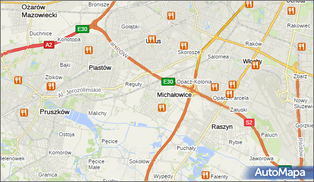 mapa Michałowice powiat pruszkowski, Michałowice powiat pruszkowski na mapie Targeo