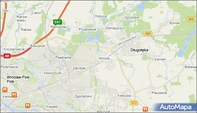 mapa Mirków gmina Długołęka, Mirków gmina Długołęka na mapie Targeo