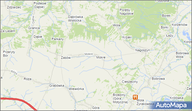 mapa Mokre gmina Żyraków, Mokre gmina Żyraków na mapie Targeo