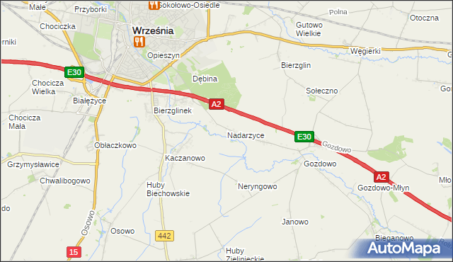 mapa Nadarzyce gmina Września, Nadarzyce gmina Września na mapie Targeo