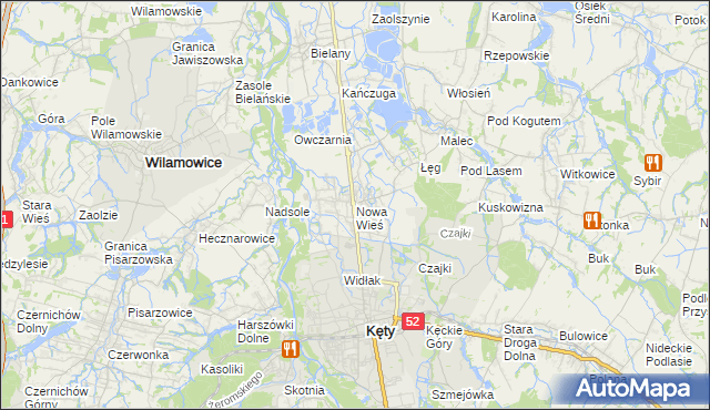 mapa Nowa Wieś gmina Kęty, Nowa Wieś gmina Kęty na mapie Targeo