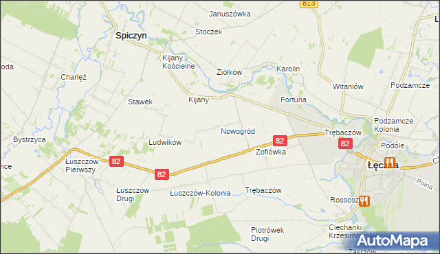 mapa Nowogród gmina Łęczna, Nowogród gmina Łęczna na mapie Targeo