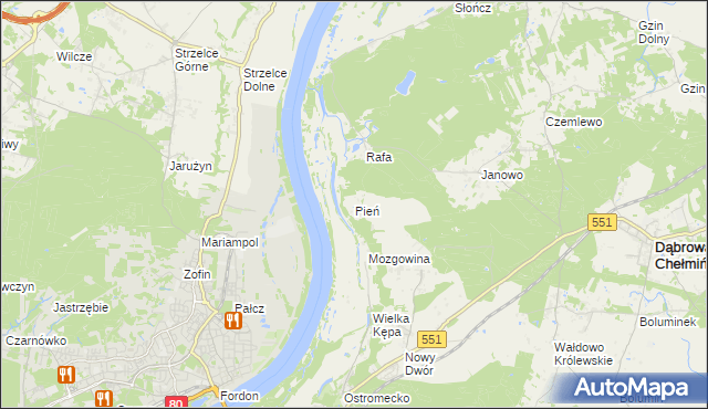 mapa Pień gmina Dąbrowa Chełmińska, Pień gmina Dąbrowa Chełmińska na mapie Targeo
