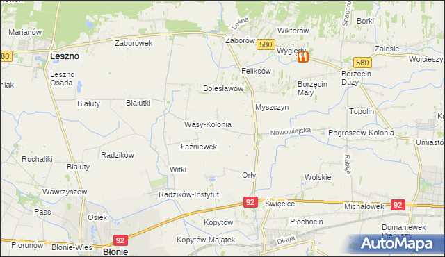 mapa Pilaszków gmina Ożarów Mazowiecki, Pilaszków gmina Ożarów Mazowiecki na mapie Targeo