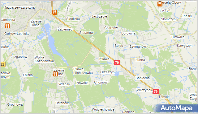 mapa Pilawa gmina Piaseczno, Pilawa gmina Piaseczno na mapie Targeo