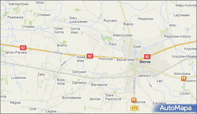 mapa Piorunów gmina Błonie, Piorunów gmina Błonie na mapie Targeo