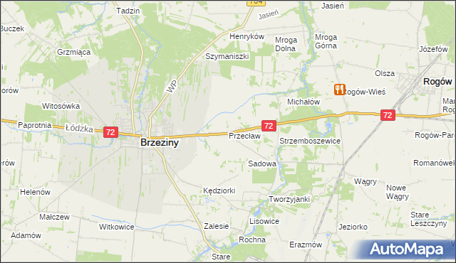 mapa Przecław gmina Brzeziny, Przecław gmina Brzeziny na mapie Targeo