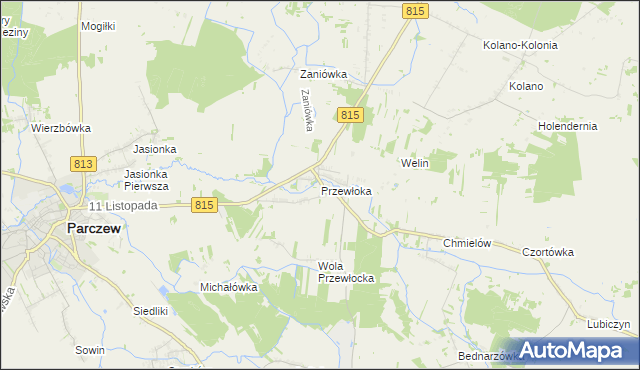 mapa Przewłoka gmina Parczew, Przewłoka gmina Parczew na mapie Targeo