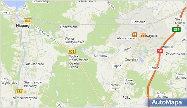 mapa Sieraków gmina Radzymin, Sieraków gmina Radzymin na mapie Targeo