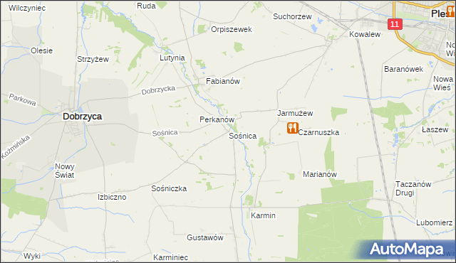 mapa Sośnica gmina Dobrzyca, Sośnica gmina Dobrzyca na mapie Targeo