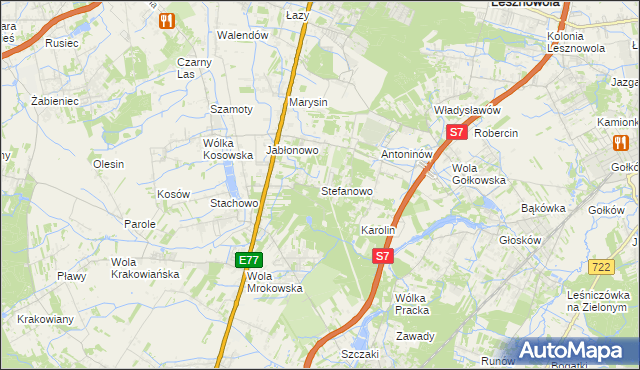 mapa Stefanowo gmina Lesznowola, Stefanowo gmina Lesznowola na mapie Targeo