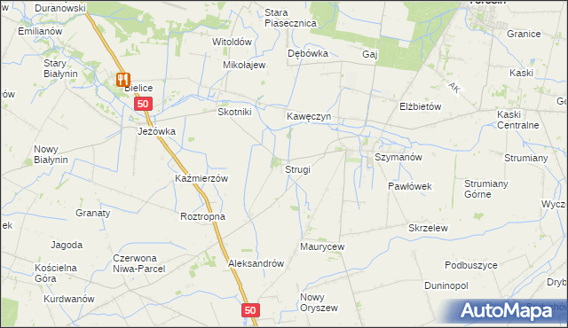 mapa Strugi gmina Teresin, Strugi gmina Teresin na mapie Targeo