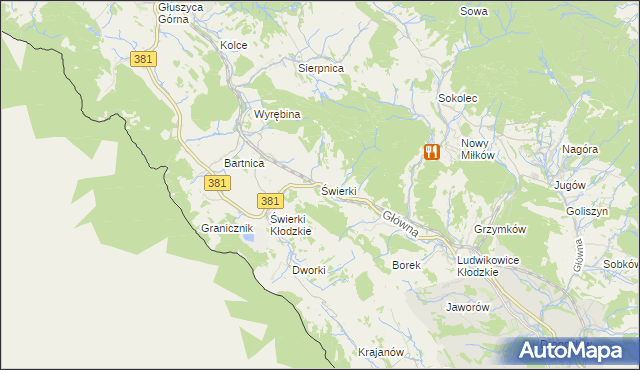 mapa Świerki gmina Nowa Ruda, Świerki gmina Nowa Ruda na mapie Targeo