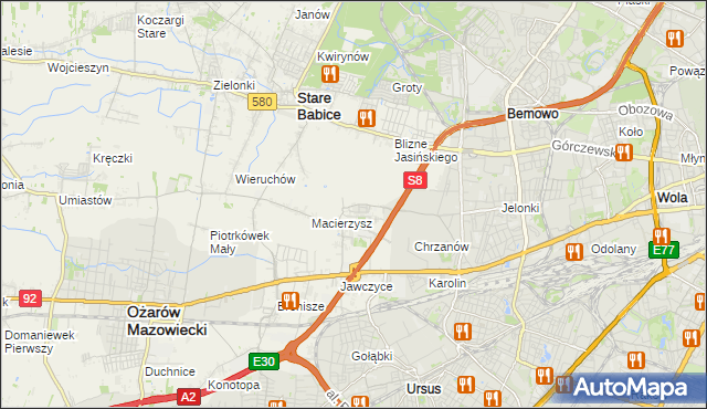 mapa Szeligi gmina Ożarów Mazowiecki, Szeligi gmina Ożarów Mazowiecki na mapie Targeo