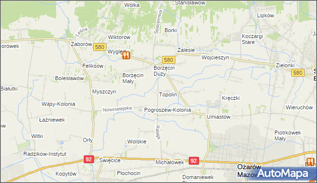 mapa Topolin gmina Stare Babice, Topolin gmina Stare Babice na mapie Targeo